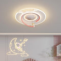 Contemporary Kids Round Moon Astronaut Iron Acrylic Resin LED Flush Mount Ceiling Light for Bedroom, Space-Themed Lighting, Modern Children’s Room Decor, Unique Night Sky Fixture, Astronaut Design Ceiling Lamp, Decorative Space Lighting for Kids, Fun Bedr