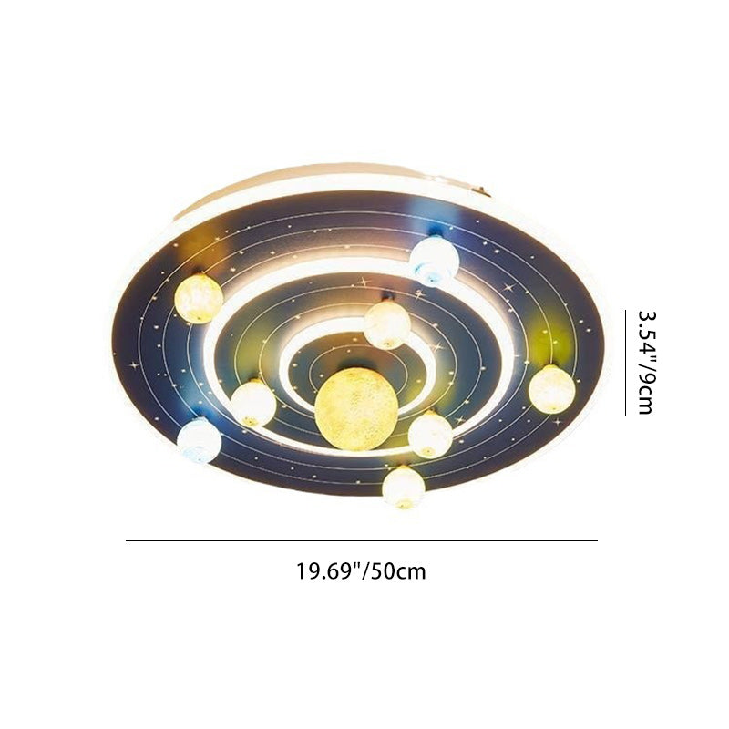 Contemporary Kids Round Space Planet Iron LED Flush Mount Ceiling Light for Bedroom, Colorful Astronaut Nursery Lighting, Modern Children’s Room Fixtures, Space-Themed Decorative Ceiling Lamp, Unique Kids Room Illumination, Stylish Flush Mount Light for B