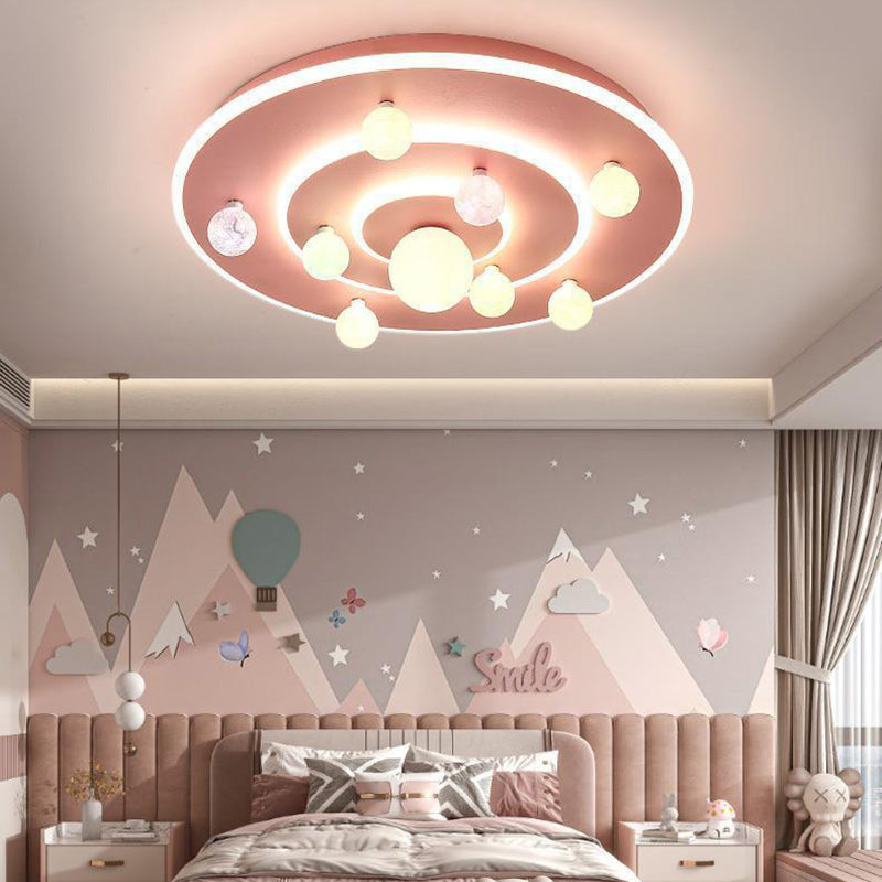 Contemporary Planet Iron LED Ceiling Light for Kids' Room

This stylish and modern flush mount ceiling light features a contemporary round design inspired by space planets. Perfect for children's bedrooms, nurseries, or playrooms, this whimsical fixture a