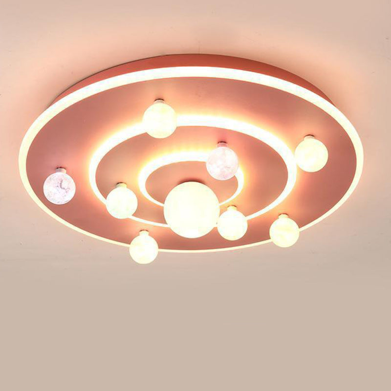 Contemporary Planet Iron LED Ceiling Light for Kids' Room

This stylish and modern flush mount ceiling light features a contemporary round design inspired by space planets. Perfect for children's bedrooms, nurseries, or playrooms, this whimsical fixture a