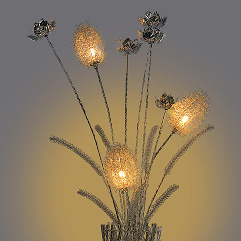 Modern Art Deco Aluminum Wire Weaving Vase LED Floor Lamp for Living Room
