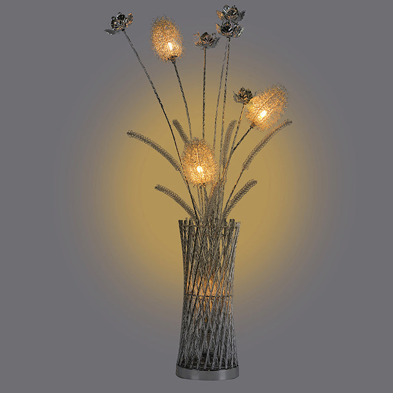 Modern Art Deco Aluminum Wire Weaving Vase LED Floor Lamp for Living Room
