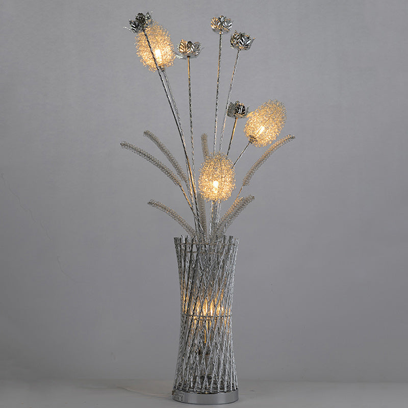 Modern Art Deco Aluminum Wire Weaving Vase LED Floor Lamp for Living Room