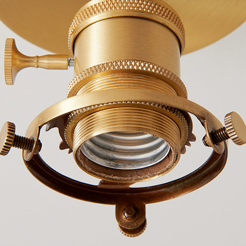 Traditional Japanese Brass Glass Bowl Cylinder Ripple 1-Light Semi-Flush Mount Ceiling Light for Hallway