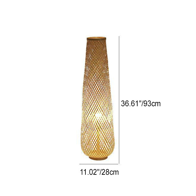 Contemporary Boho Bamboo Column Lantern Floor Lamp - 1-Light Standing Design for Living Room
