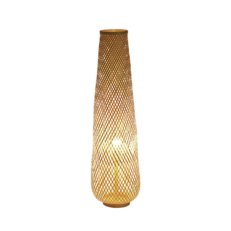 Contemporary Boho Bamboo Column Lantern Floor Lamp - 1-Light Standing Design for Living Room