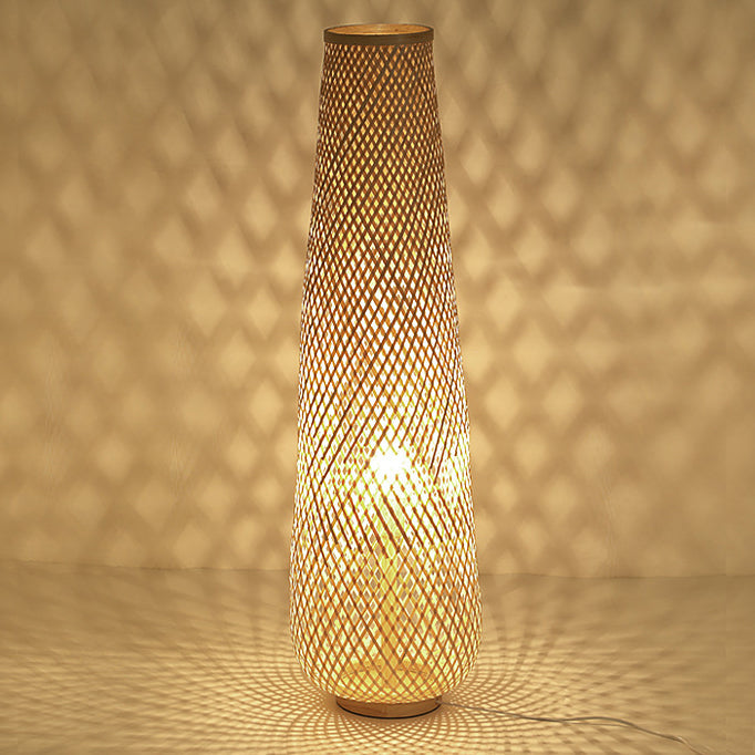 Contemporary Boho Bamboo Column Lantern Floor Lamp - 1-Light Standing Design for Living Room