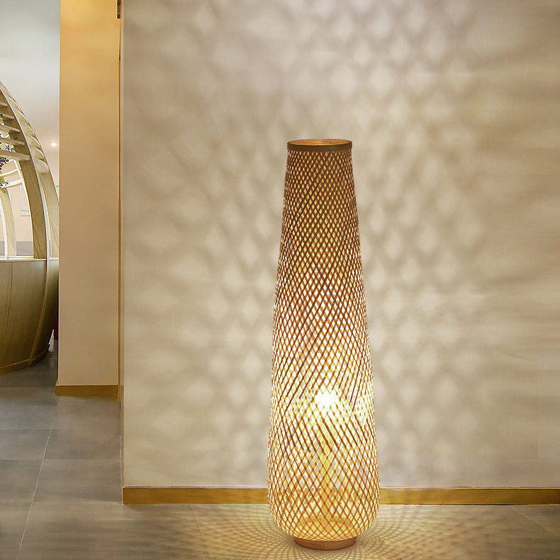 Contemporary Boho Bamboo Column Lantern Floor Lamp - 1-Light Standing Design for Living Room