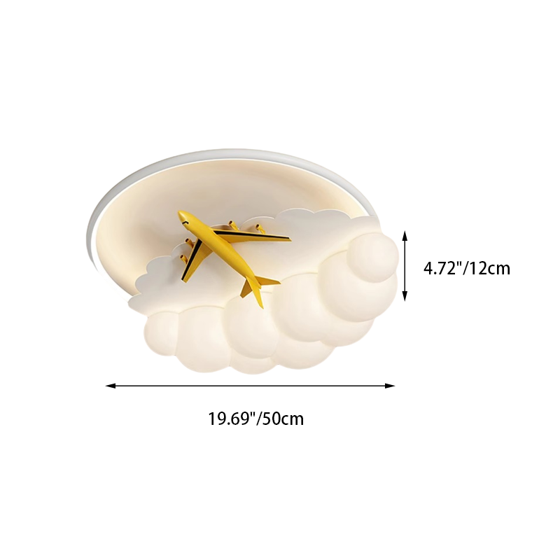 Contemporary Nordic Kids Iron Acrylic Resin Round Plane Cloud LED Flush Mount Ceiling Light, Modern Bedroom Lighting Fixture, Unique Children’s Room Decor, Energy-Efficient LED Ceiling Light, Stylish Cloud Design for Kids, Adjustable Brightness, Easy Inst