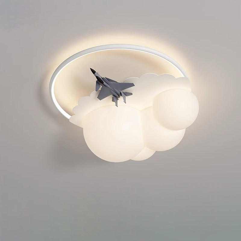 Contemporary Nordic Kids Iron Acrylic Resin Round Plane Cloud LED Flush Mount Ceiling Light, Modern Bedroom Lighting Fixture, Unique Children’s Room Decor, Energy-Efficient LED Ceiling Light, Stylish Cloud Design for Kids, Adjustable Brightness, Easy Inst