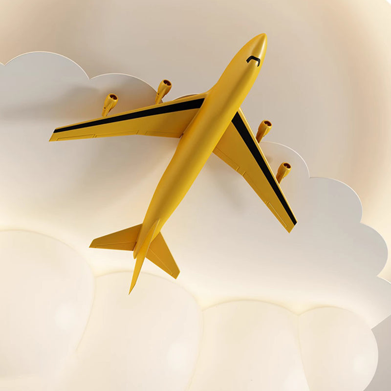Contemporary Nordic Kids Iron Acrylic Resin Round Plane Cloud LED Flush Mount Ceiling Light, Modern Bedroom Lighting Fixture, Unique Children’s Room Decor, Energy-Efficient LED Ceiling Light, Stylish Cloud Design for Kids, Adjustable Brightness, Easy Inst