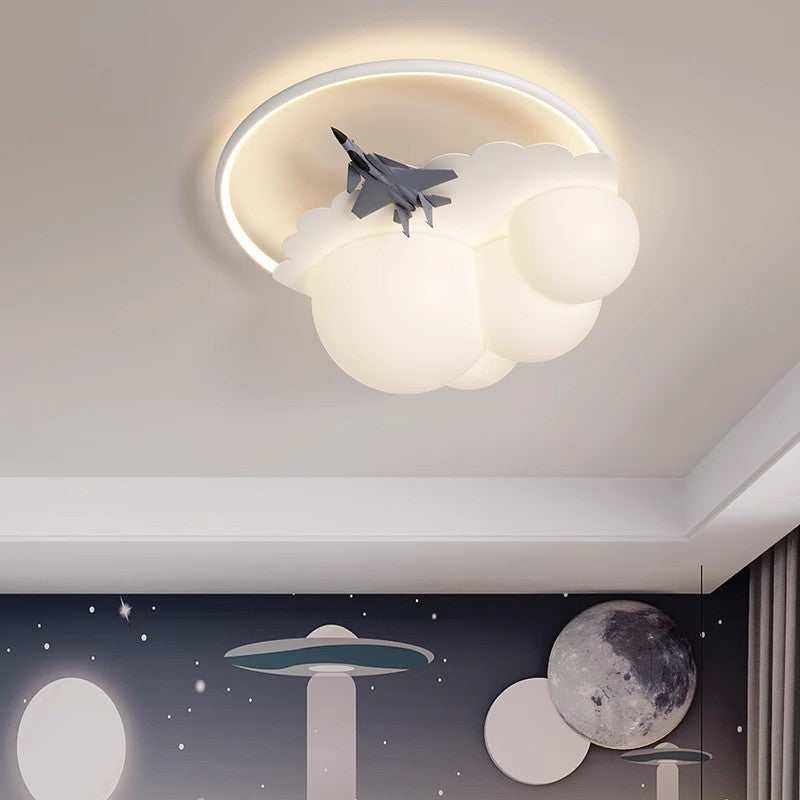 Contemporary Nordic Kids Iron Acrylic Resin Round Plane Cloud LED Flush Mount Ceiling Light, Modern Bedroom Lighting Fixture, Unique Children’s Room Decor, Energy-Efficient LED Ceiling Light, Stylish Cloud Design for Kids, Adjustable Brightness, Easy Inst