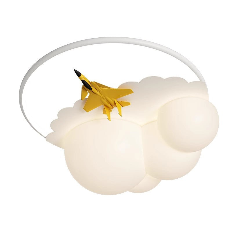 Contemporary Nordic Kids Iron Acrylic Resin Round Plane Cloud LED Flush Mount Ceiling Light, Modern Bedroom Lighting Fixture, Unique Children’s Room Decor, Energy-Efficient LED Ceiling Light, Stylish Cloud Design for Kids, Adjustable Brightness, Easy Inst