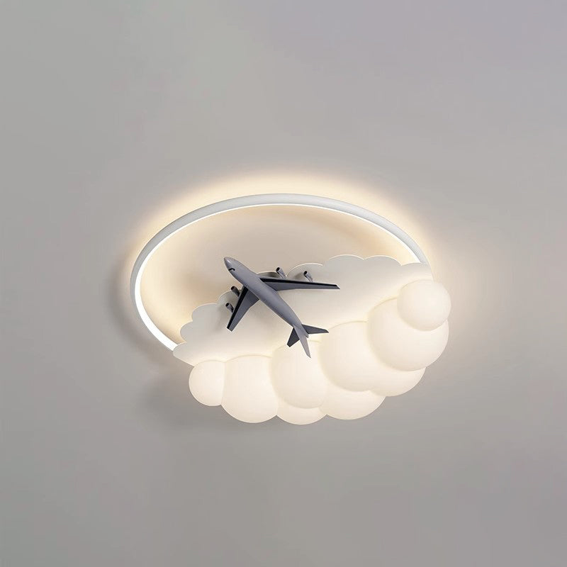 Contemporary Nordic Kids Iron Acrylic Resin Round Plane Cloud LED Flush Mount Ceiling Light, Modern Bedroom Lighting Fixture, Unique Children’s Room Decor, Energy-Efficient LED Ceiling Light, Stylish Cloud Design for Kids, Adjustable Brightness, Easy Inst