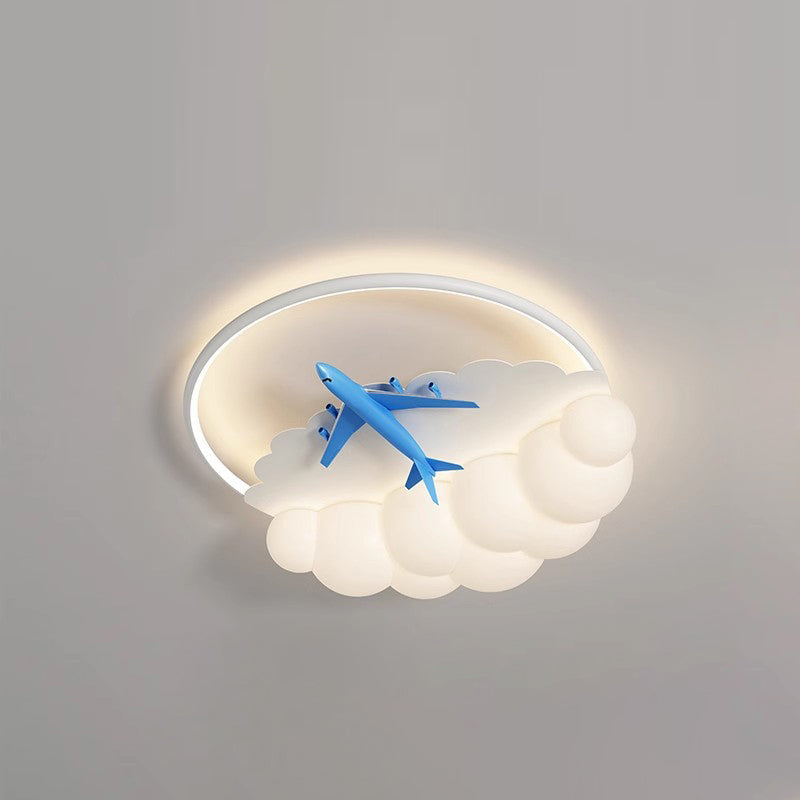 Contemporary Nordic Kids Iron Acrylic Resin Round Plane Cloud LED Flush Mount Ceiling Light, Modern Bedroom Lighting Fixture, Unique Children’s Room Decor, Energy-Efficient LED Ceiling Light, Stylish Cloud Design for Kids, Adjustable Brightness, Easy Inst