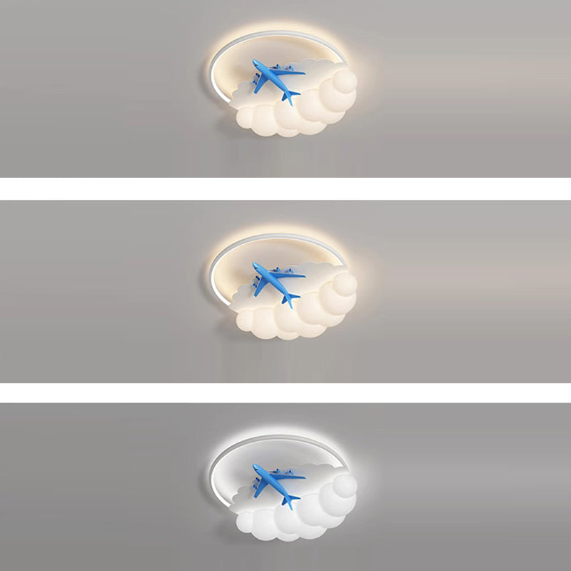 Contemporary Nordic Kids Iron Acrylic Resin Round Plane Cloud LED Flush Mount Ceiling Light, Modern Bedroom Lighting Fixture, Unique Children’s Room Decor, Energy-Efficient LED Ceiling Light, Stylish Cloud Design for Kids, Adjustable Brightness, Easy Inst