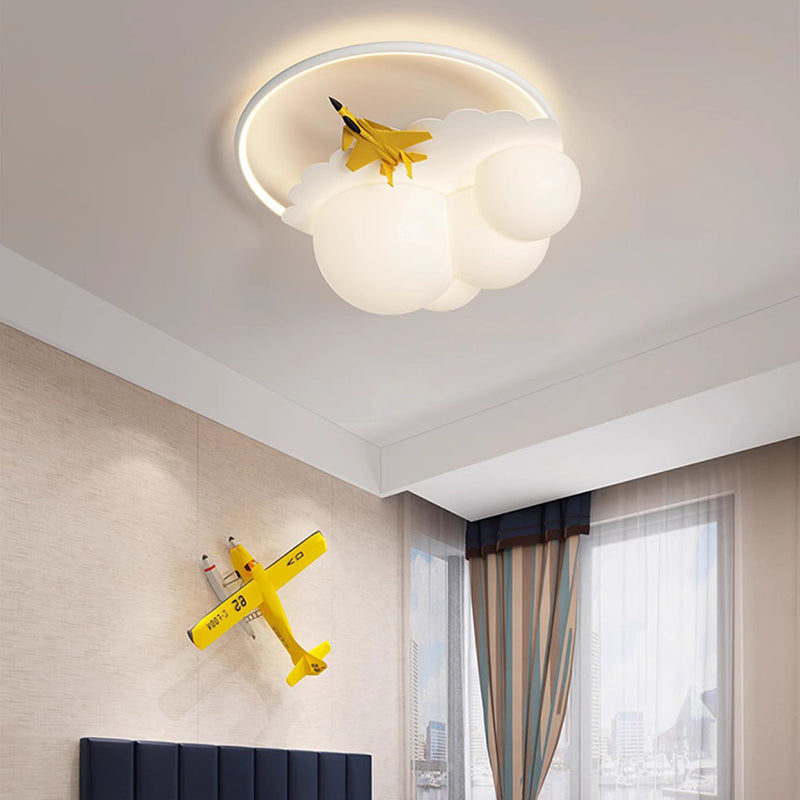 Contemporary Nordic Kids Iron Acrylic Resin Round Plane Cloud LED Flush Mount Ceiling Light, Modern Bedroom Lighting Fixture, Unique Children’s Room Decor, Energy-Efficient LED Ceiling Light, Stylish Cloud Design for Kids, Adjustable Brightness, Easy Inst
