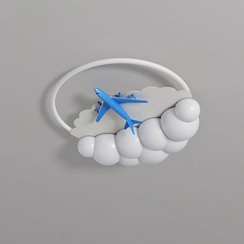 Contemporary Nordic Kids Iron Acrylic Resin Round Plane Cloud LED Flush Mount Ceiling Light, Modern Bedroom Lighting Fixture, Unique Children’s Room Decor, Energy-Efficient LED Ceiling Light, Stylish Cloud Design for Kids, Adjustable Brightness, Easy Inst