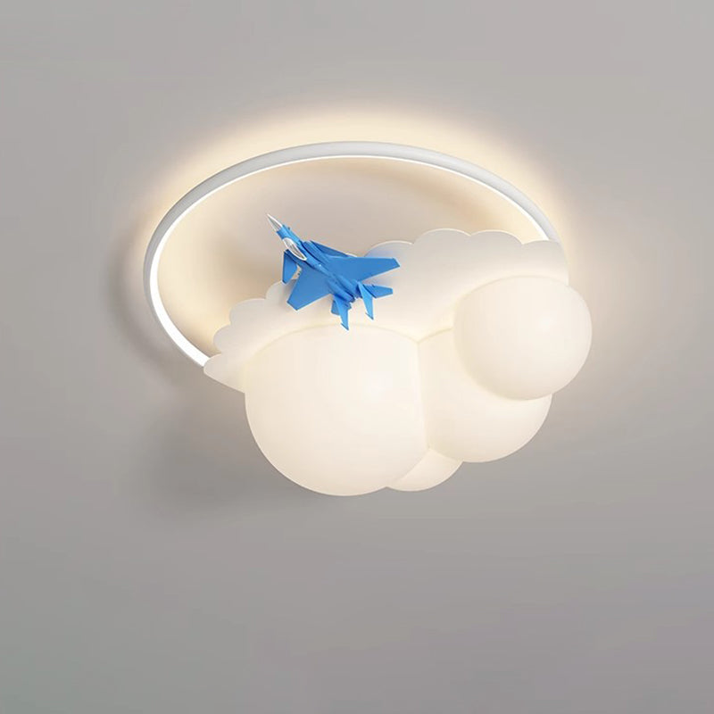Contemporary Nordic Kids Iron Acrylic Resin Round Plane Cloud LED Flush Mount Ceiling Light, Modern Bedroom Lighting Fixture, Unique Children’s Room Decor, Energy-Efficient LED Ceiling Light, Stylish Cloud Design for Kids, Adjustable Brightness, Easy Inst