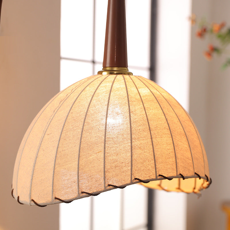 Contemporary Retro Wood Iron Fabric Dome Round Shelf Floor Lamp 1-Light for Living Room
