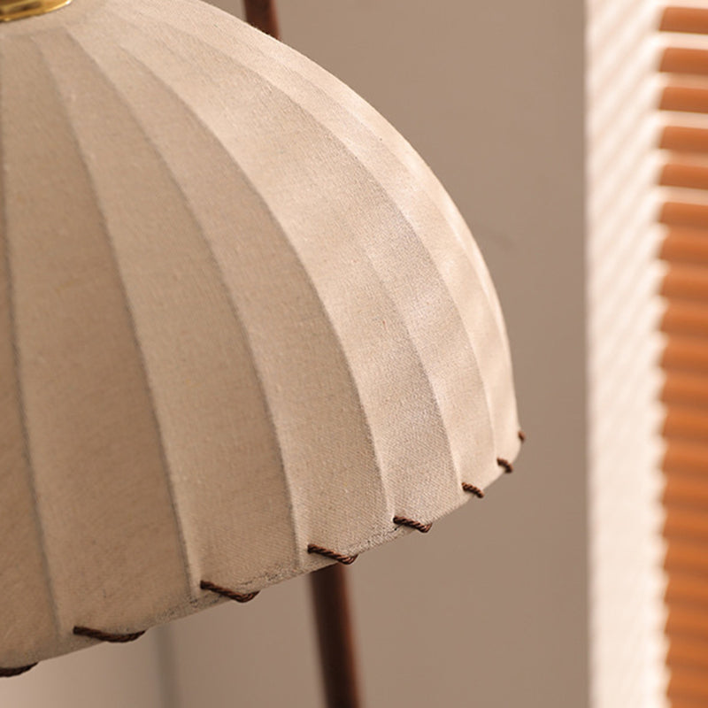 Contemporary Retro Wood Iron Fabric Dome Round Shelf Floor Lamp 1-Light for Living Room