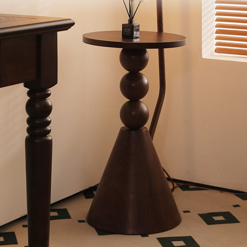 Contemporary Retro Wood Iron Fabric Dome Round Shelf Floor Lamp 1-Light for Living Room