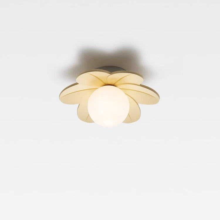 Contemporary Scandinavian Resin Metal Glass Flower Ball 1-Light Semi-Flush Ceiling Light Hallway