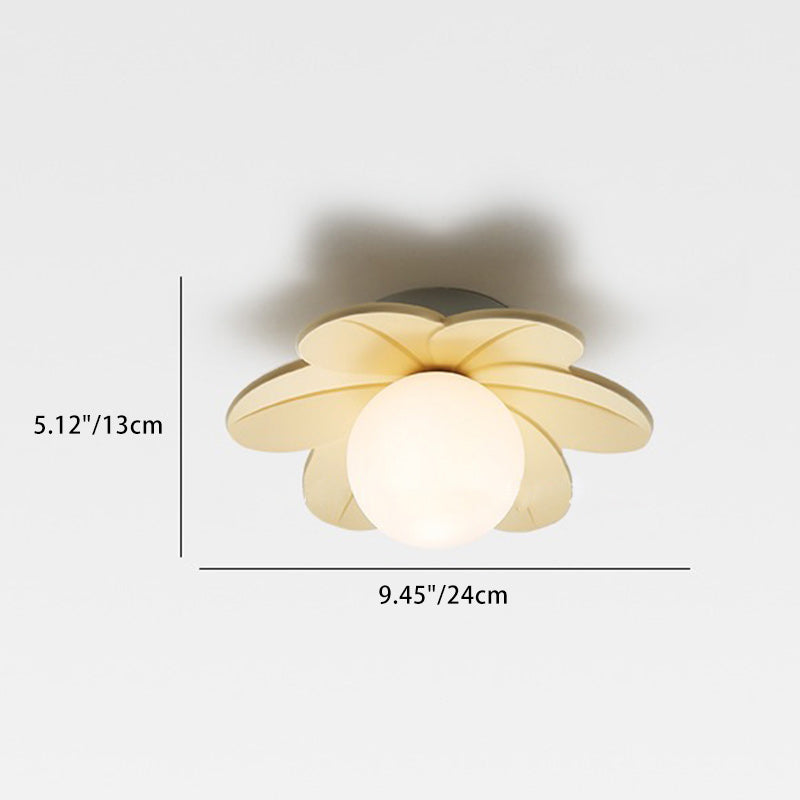 Contemporary Scandinavian Resin Metal Glass Flower Ball 1-Light Semi-Flush Ceiling Light Hallway