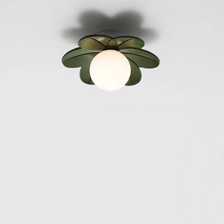 Contemporary Scandinavian Resin Metal Glass Flower Ball 1-Light Semi-Flush Ceiling Light Hallway