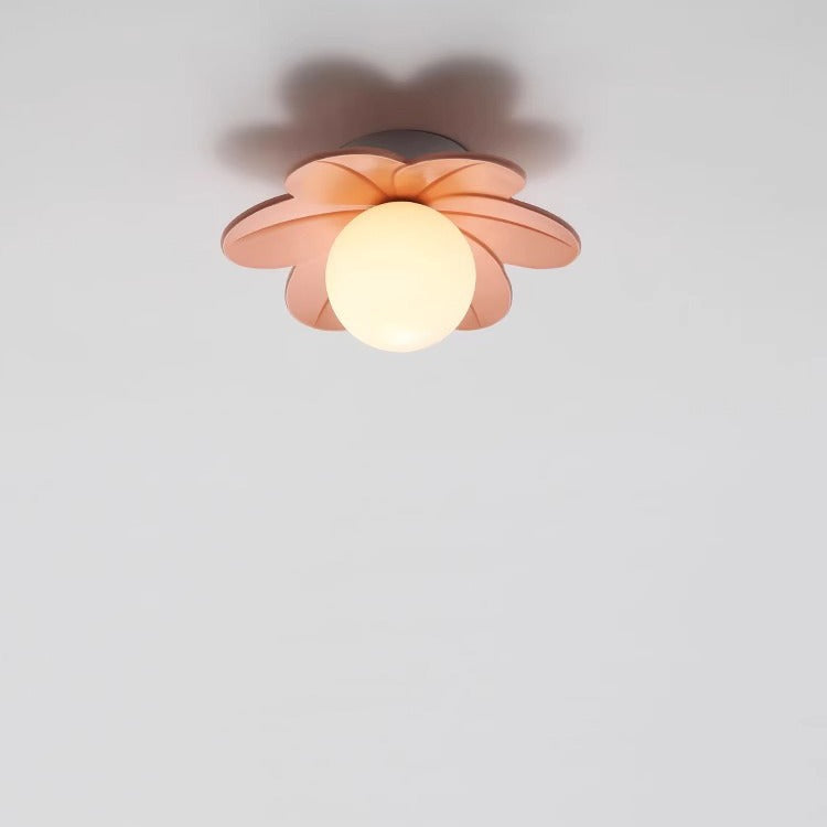 Contemporary Scandinavian Resin Metal Glass Flower Ball 1-Light Semi-Flush Ceiling Light Hallway