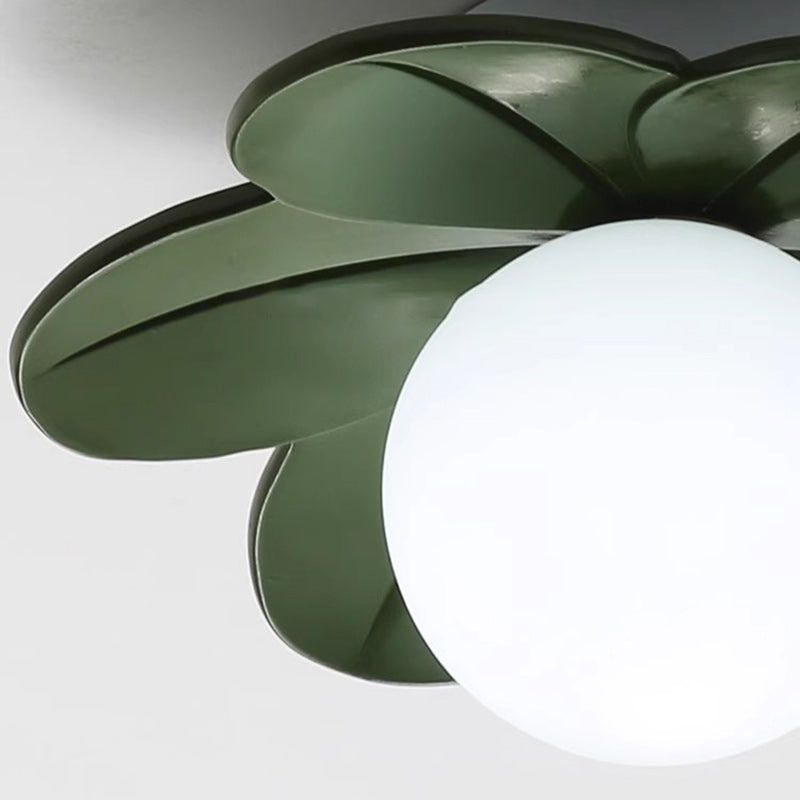 Contemporary Scandinavian Resin Metal Glass Flower Ball 1-Light Semi-Flush Ceiling Light Hallway