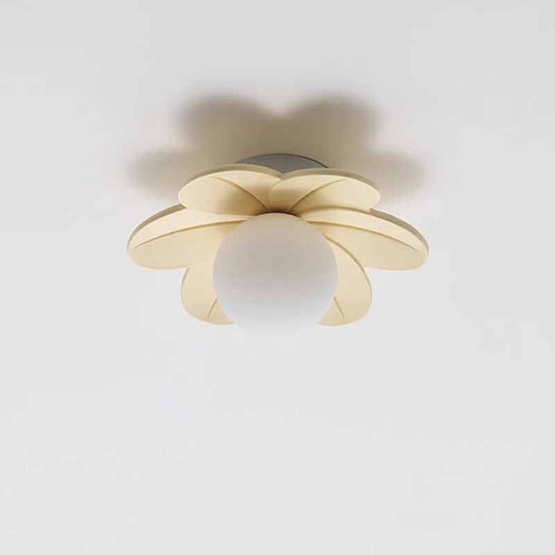 Contemporary Scandinavian Resin Metal Glass Flower Ball 1-Light Semi-Flush Ceiling Light Hallway