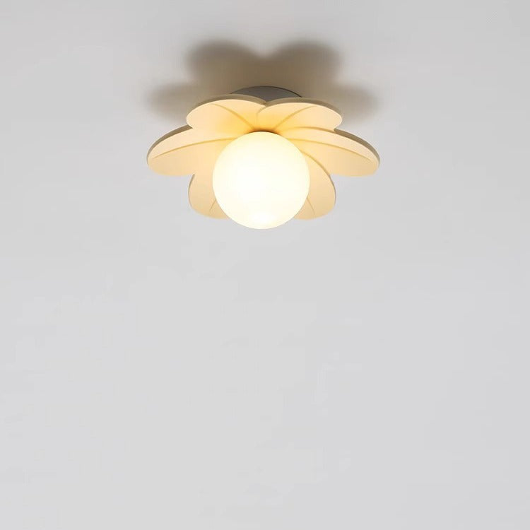 Contemporary Scandinavian Resin Metal Glass Flower Ball 1-Light Semi-Flush Ceiling Light Hallway