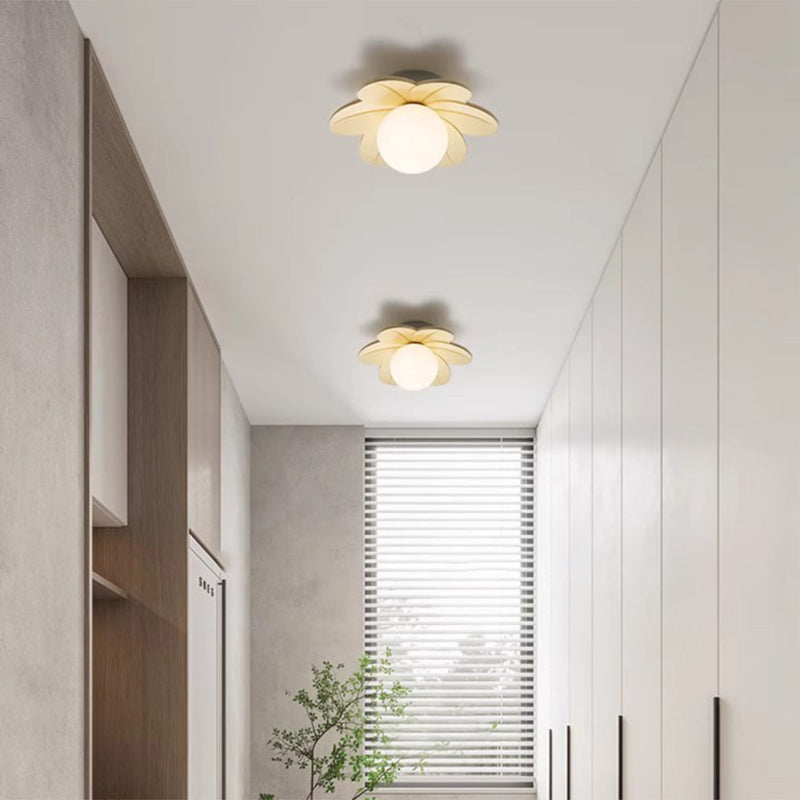 Contemporary Scandinavian Resin Metal Glass Flower Ball 1-Light Semi-Flush Ceiling Light Hallway