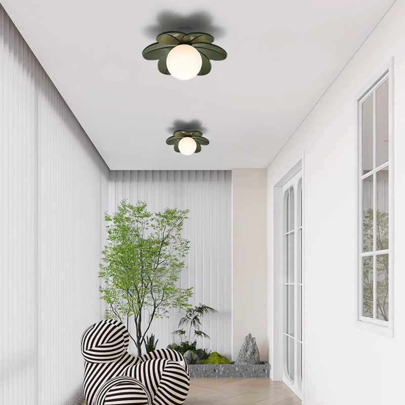 Contemporary Scandinavian Resin Metal Glass Flower Ball 1-Light Semi-Flush Ceiling Light Hallway