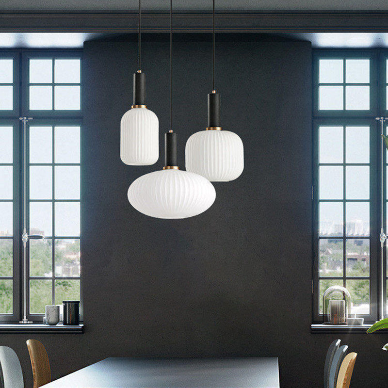 Contemporary Scandinavian Metal Glass Cylinder Lantern Pendant Light - 1-Light for Dining Room
