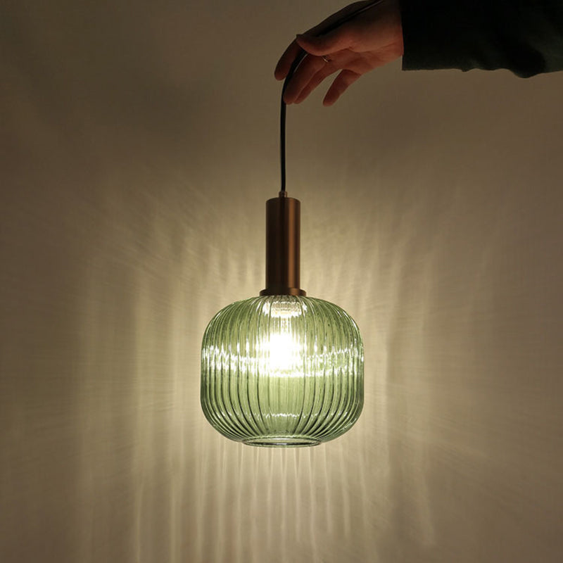 Contemporary Scandinavian Metal Glass Cylinder Lantern Pendant Light - 1-Light for Dining Room