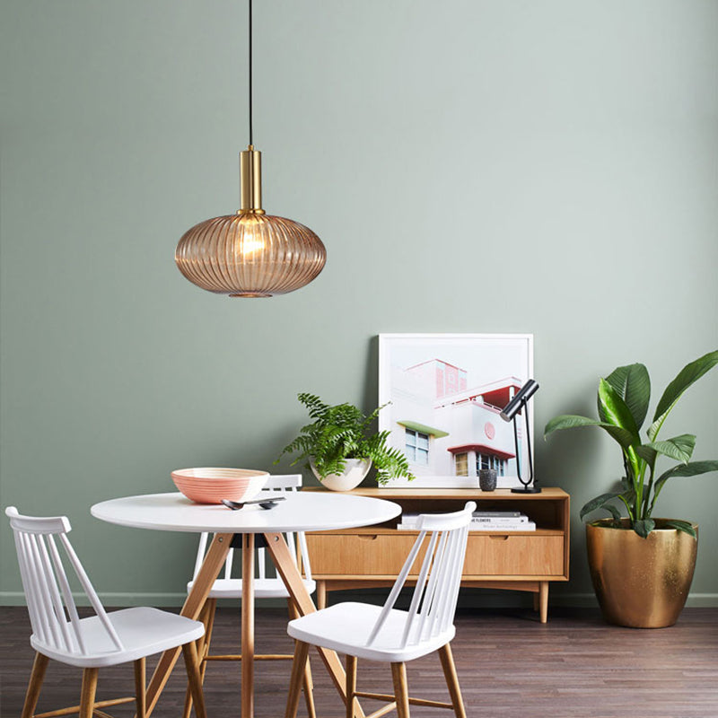 Contemporary Scandinavian Metal Glass Cylinder Lantern Pendant Light - 1-Light for Dining Room