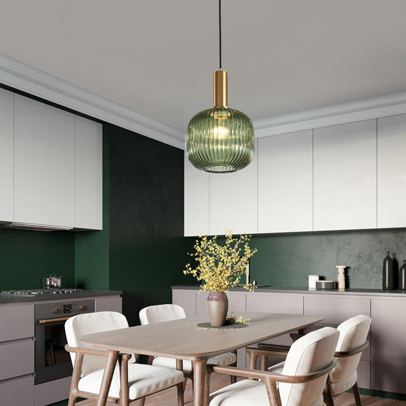 Contemporary Scandinavian Metal Glass Cylinder Lantern Pendant Light - 1-Light for Dining Room