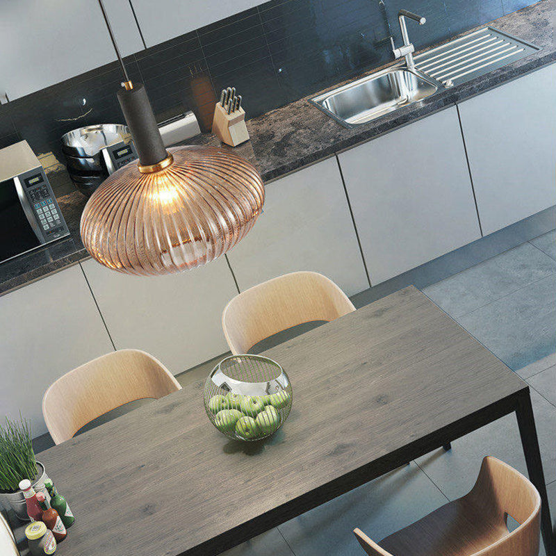 Contemporary Scandinavian Metal Glass Cylinder Lantern Pendant Light - 1-Light for Dining Room
