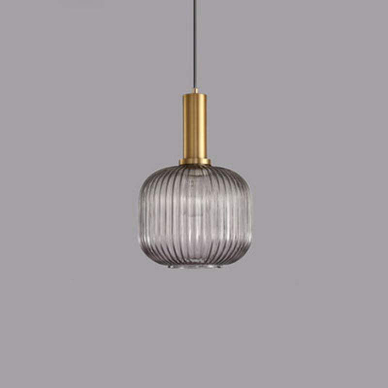 Contemporary Scandinavian Metal Glass Cylinder Lantern Pendant Light - 1-Light for Dining Room