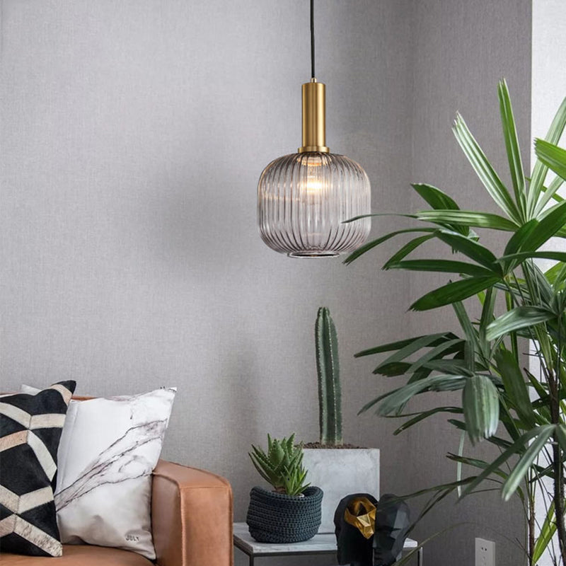 Contemporary Scandinavian Metal Glass Cylinder Lantern Pendant Light - 1-Light for Dining Room