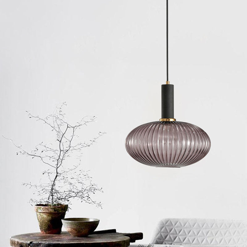 Contemporary Scandinavian Metal Glass Cylinder Lantern Pendant Light - 1-Light for Dining Room