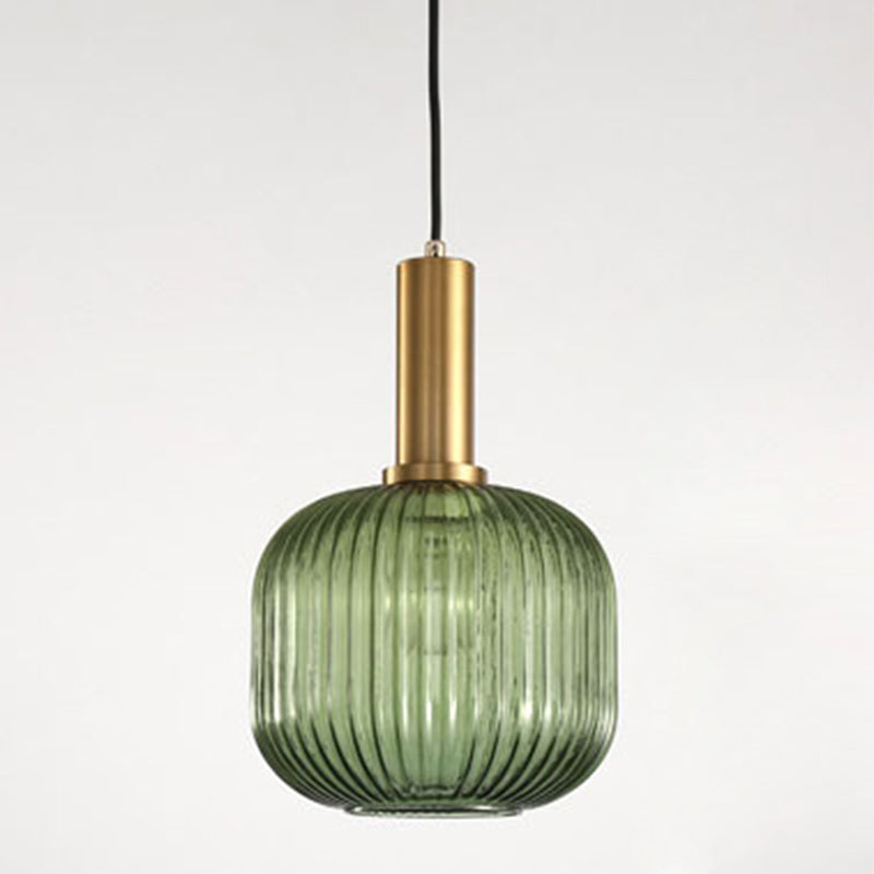 Contemporary Scandinavian Metal Glass Cylinder Lantern Pendant Light - 1-Light for Dining Room