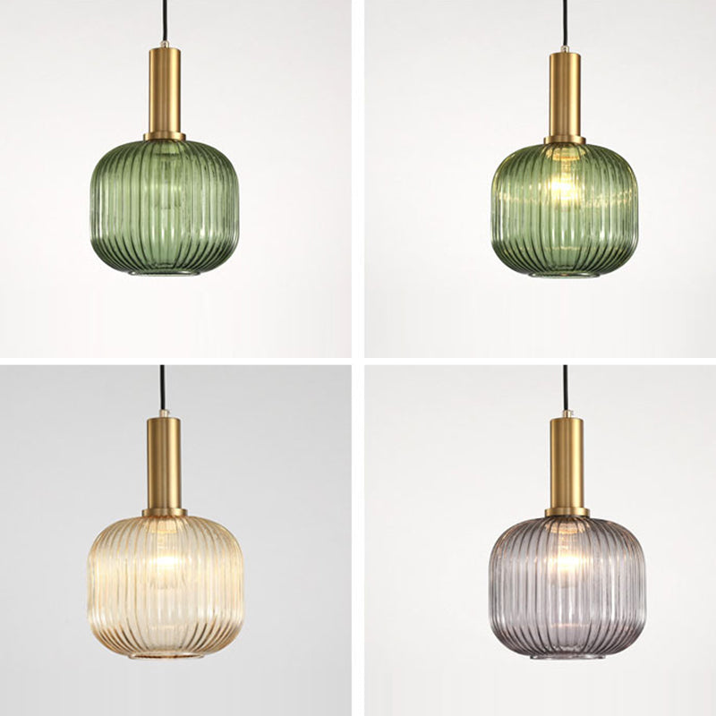 Contemporary Scandinavian Metal Glass Cylinder Lantern Pendant Light - 1-Light for Dining Room