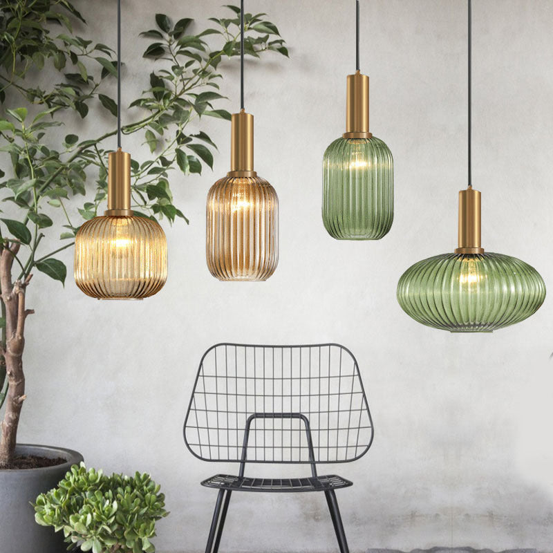 Contemporary Scandinavian Metal Glass Cylinder Lantern Pendant Light - 1-Light for Dining Room