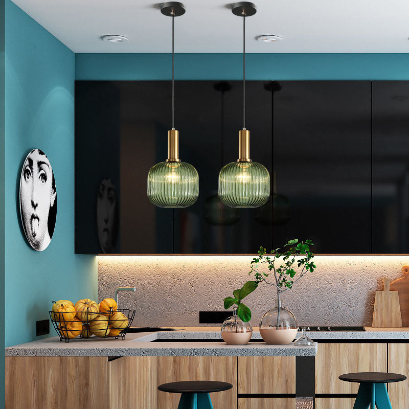 Contemporary Scandinavian Metal Glass Cylinder Lantern Pendant Light - 1-Light for Dining Room