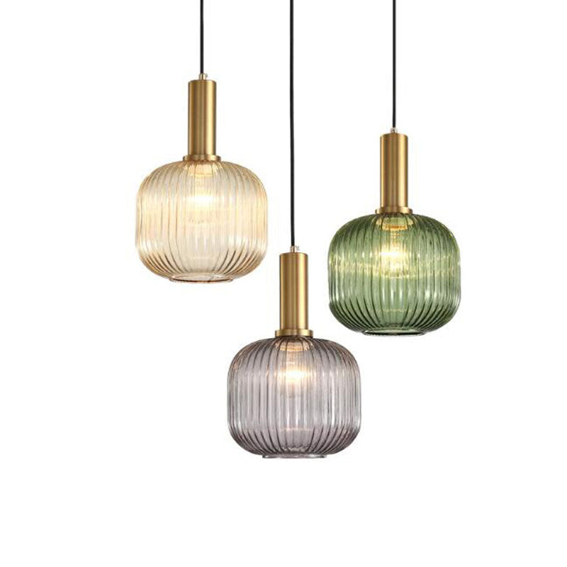 Contemporary Scandinavian Metal Glass Cylinder Lantern Pendant Light - 1-Light for Dining Room