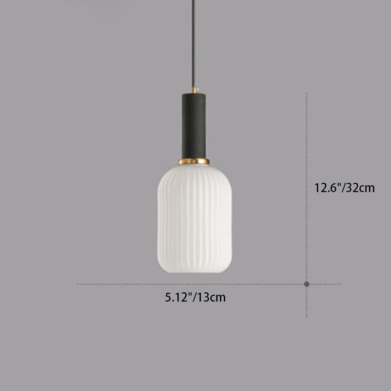 Contemporary Scandinavian Metal Glass Cylinder Lantern Pendant Light - 1-Light for Dining Room