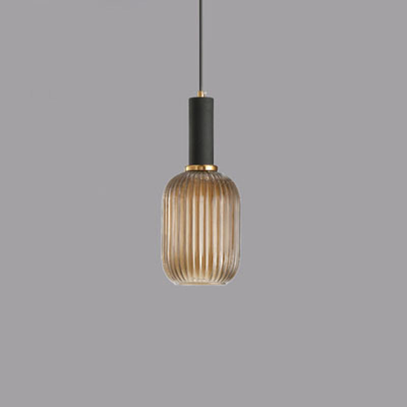 Contemporary Scandinavian Metal Glass Cylinder Lantern Pendant Light - 1-Light for Dining Room